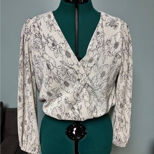 Astr White and Gray Wrap Blouse